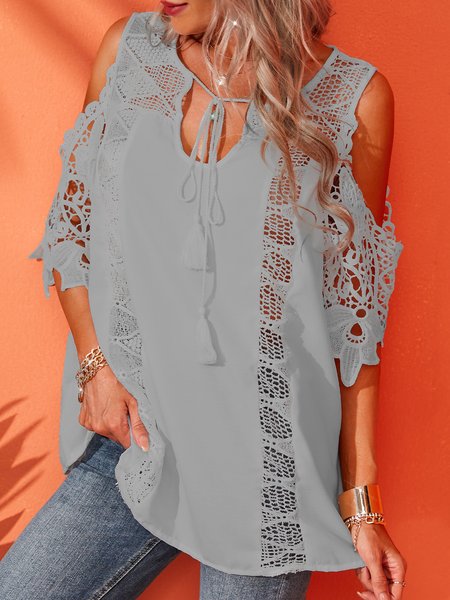 

Spalla Nuda Casuale Top, Grigio, Blouses & Shirts