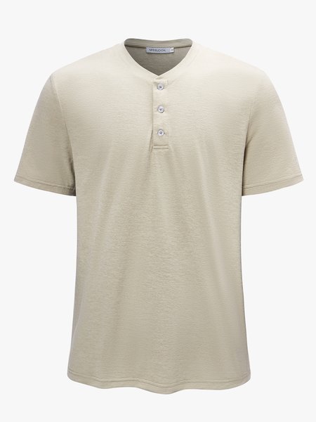 

Men's Henley Collar Short Sleeve Tee, Yellow, T-Shirts