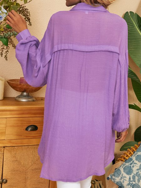 

Casual Long Sleeve Solid Blouse, Purple, Shirts & Blouses