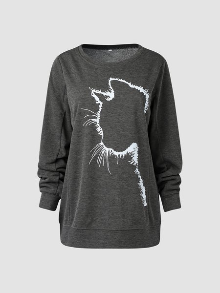 

Animal Crew Neck Cute Sweatshirt, Gray, Sweatshirts & Hoodies