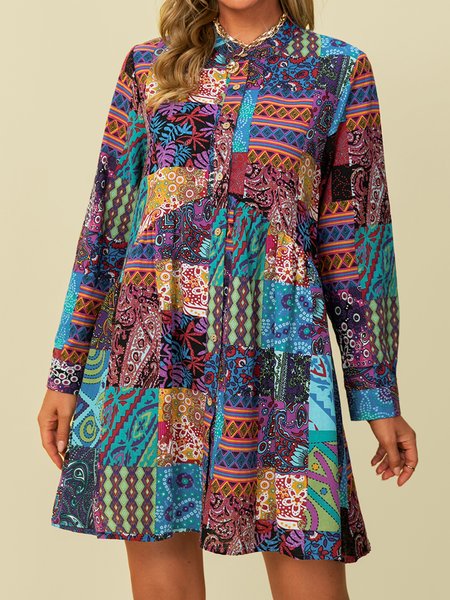

casual v neck long sleeve Weaving Dress, Blue, Mini Dresses