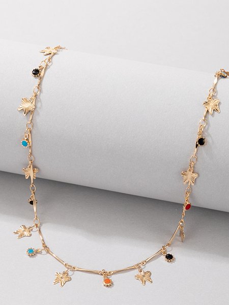 

Colorful small round bead tassel butterfly pendant necklace, Golden, Necklaces