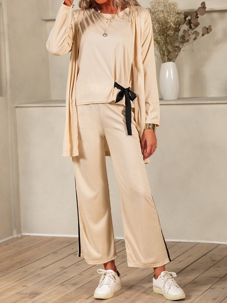 

Crew Neck Plain Casual Suits, Khaki, Two-piece Outfits