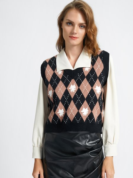 

Cotton Blends Geometric Casual Sweater, Black, Sweaters