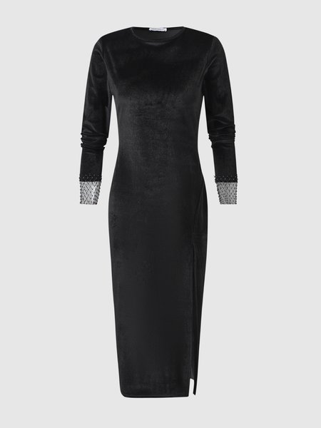 

Solid Elegant Slim Fit Knitting Dress, Black, Midi Dresses