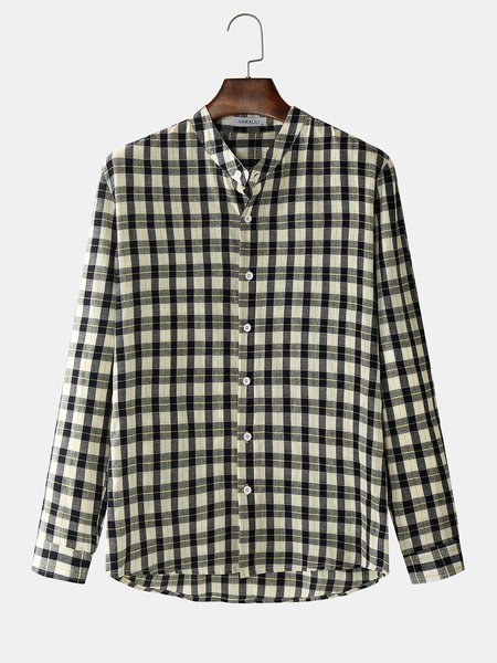 

Plaid Stand Collar Casual Shirts & Tops, As picture, Men's shirts