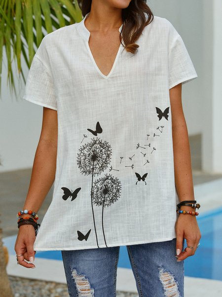 

Printed Short Sleeve Casual Tops, White, T-Shirts