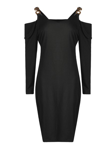 

Elegant V Neck Acrylic Sweater Dress, Black, Dresses