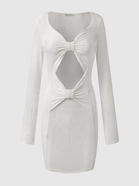 

V Neck Party Fitted Dress, White, Midi Dresses