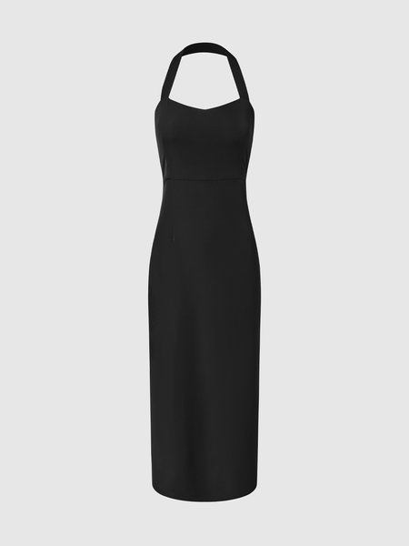 

Square Neck Solid Dresse, Black, Maxi Dresses