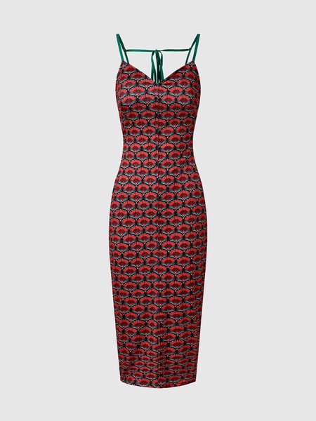 

Geometric Color Block Fitted Cami Dress, Red, Maxi Dresses