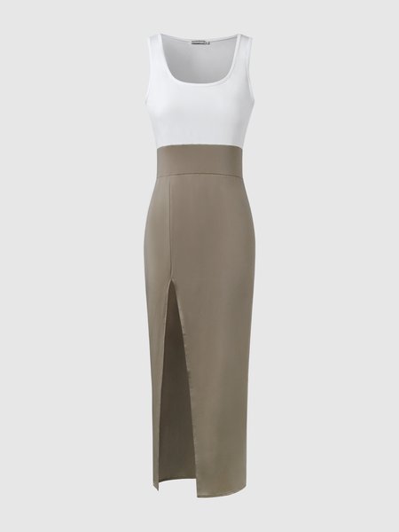 

Casual Knitting Dress, Khaki, Maxi Dresses