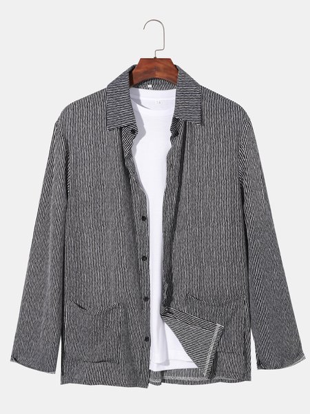 

Pockets Striped Shirt Collar Shirts & Tops, Black, Men's shirts