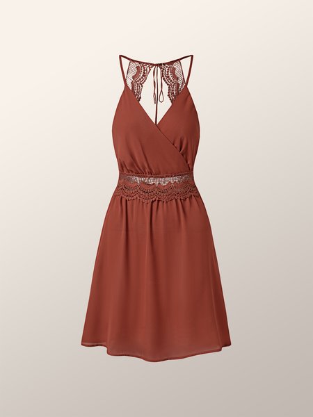 

Elegant deep V halter strap dress, Orange, Mini Dresses