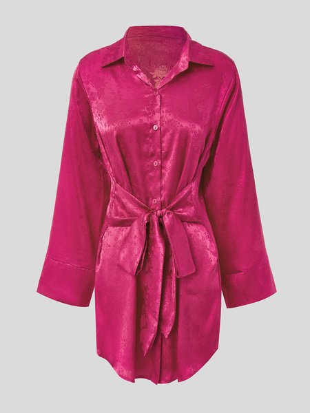 

Long sleeve Regular Fit Shirt Collar Dress, Rose red, Mini Dresses