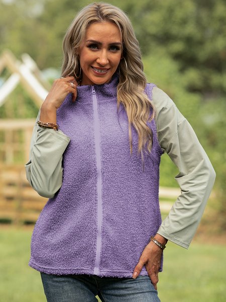 

Short Sleeve Shift Work Cotton Outerwear, Purple, Outerwear
