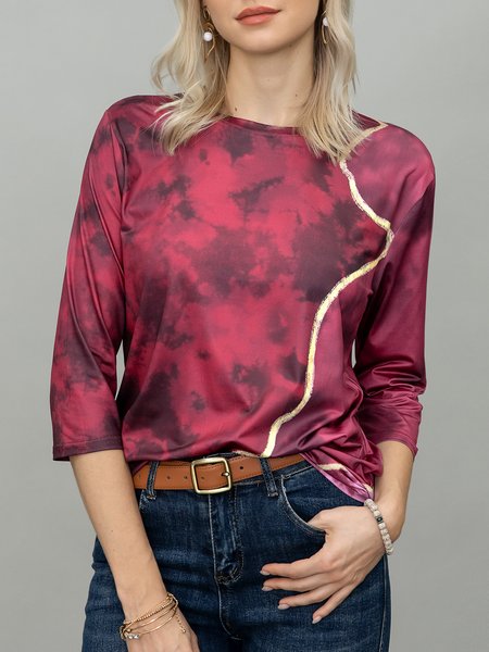 

JFN Crew Neck Colorblock Casual Sweatshirt, Wine red, T-Shirts