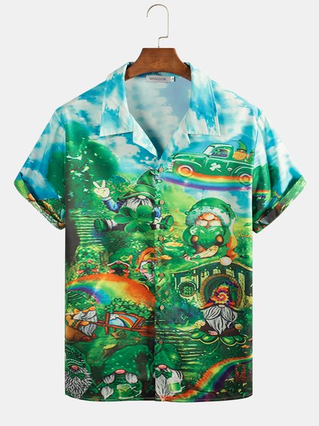 

Casual Abstract Shirt Collar Shirts, Green, Shirts ＆ Blouse