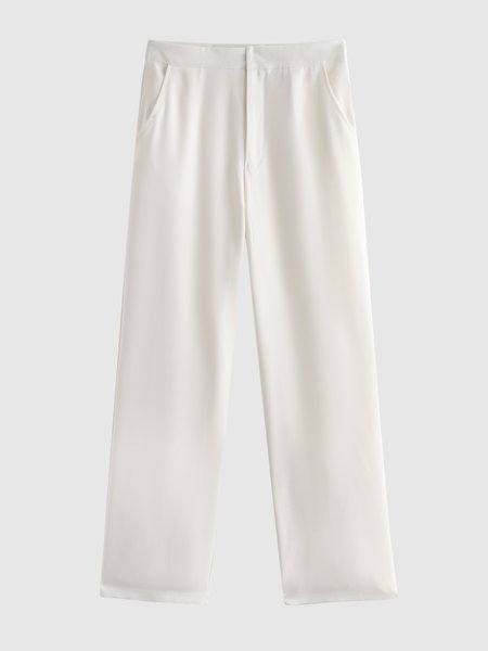 

Fall Plain Elegant Work Formal Mid-weight Long Slightly stretchy Pants, White, Pants