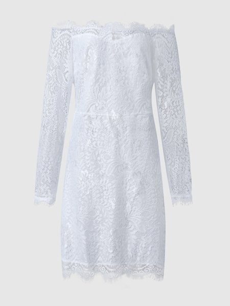 

Elegant Boat Neck Wedding Dress, White, Mini Dresses