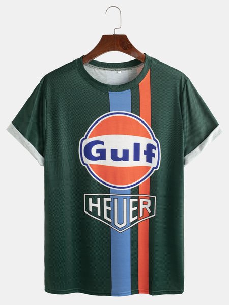 

Gulf Print Crew Neck Cotton-Blend T-Shirts & Tops, Dark green, T-Shirts