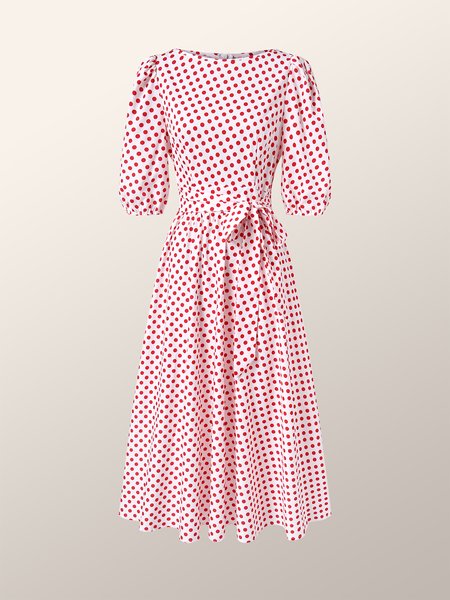 

Polka Dots Crew Neck Elegant Maxi Dress, Red, Dresses