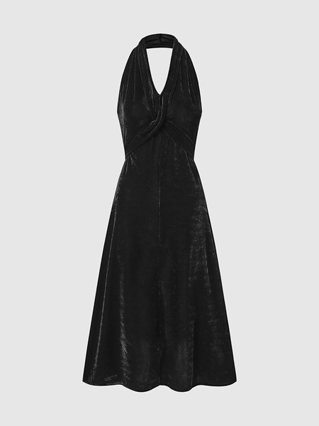 

Velvet Halter Dress, Black, Midi Dresses