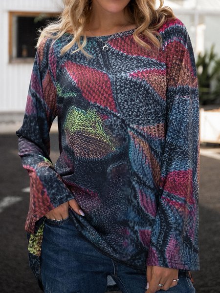 

Top Dritto Maniche Lunghe Girocollo, Multicolore, Blouses & Shirts