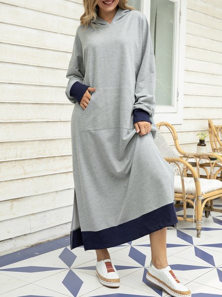 

Cotton Blends Hooded Dresses, Gray, Maxi Dresses