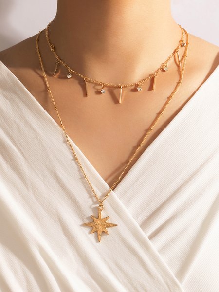 

Star inlaid zircon vertical bar multi-layer necklace, Golden, Necklaces