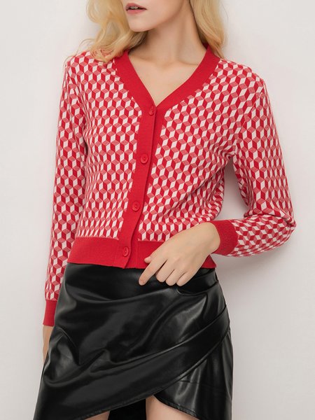

Checked/plaid Wool/knitting Cardigan, As picture, Cardigans