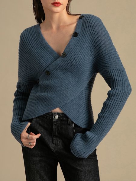 

Solid Acrylic Bateau/Boat Neck Elegant Sweater, Blue, Pullovers