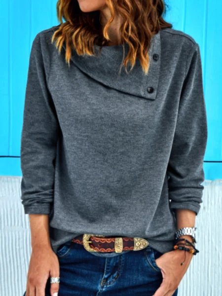 

Grigio Casuale Collo a Scialle Dritto Top, T-Shirts