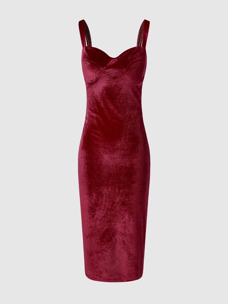 

Solid Weaving Dress, Wine red, Midi Dresses