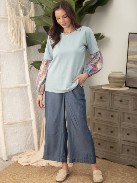 

Long Sleeve Casual Shift Shirts & Tops, Lightblue, Tops