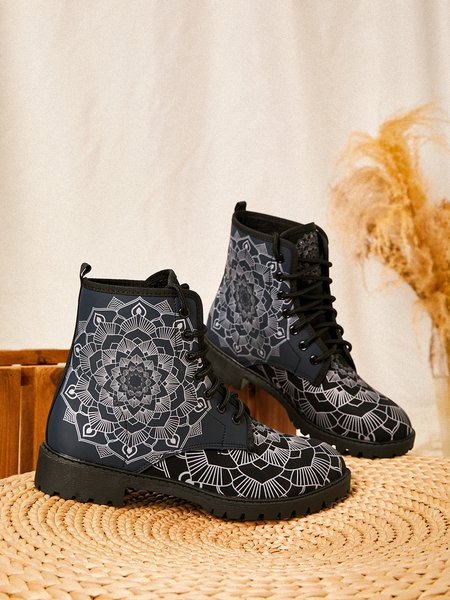 

Simple Abstract Geometric Print Martin Boots, As picture, Boots