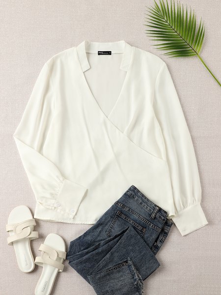 

Long Sleeve Solid Shift Top, White, Blouses and Shirts