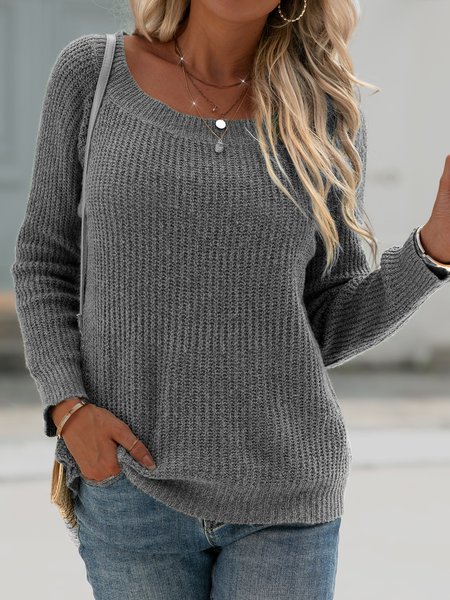 

Crew Neck Vintage Solid Sweater, Gray, Knitwear & Sweaters