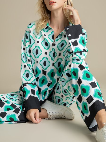 

Long Sleeve Casual Shirt Collar Shirt, Green, Blouses and Shirts