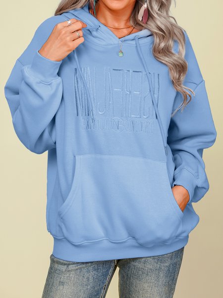 

Cotton Casual Long Sleeve Embroidery Letter Sweatshirt, Sky blue, Hoodies & Sweatshirts