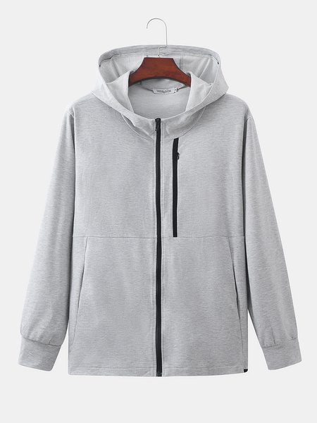 

Zipper Cotton-Blend Solid Outerwear, Gray, Jackets & Coats