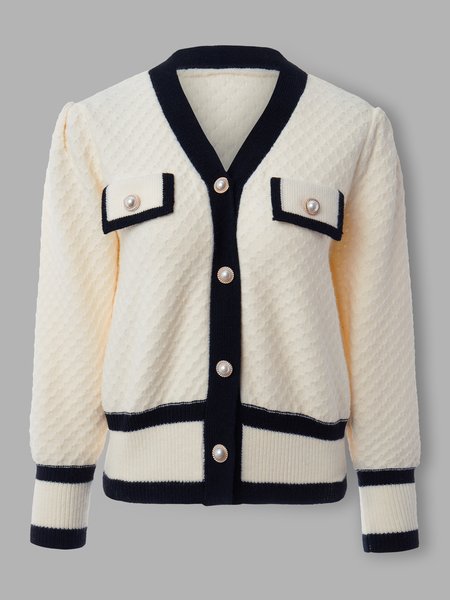 

Simple Color Block Cardigan, Off white, Cardigans