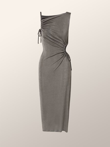 

Elegant slim wrap hip halter sleeveless dress, Gray, Maxi Dresses