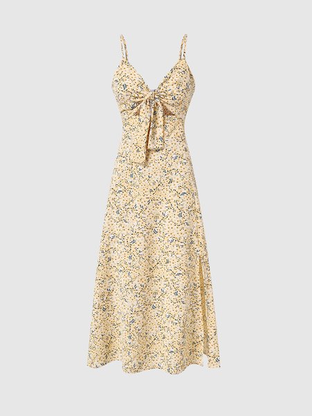 

Knot Front Elegant Floral Cami Dress, Apricot, Maxi Dresses