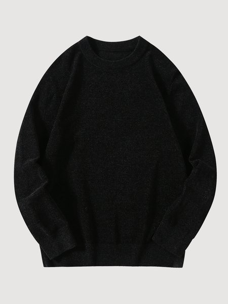 

Crew Neck Cotton Blends Long Sleeve Sweater, Black, Hoodies&Sweatshirts