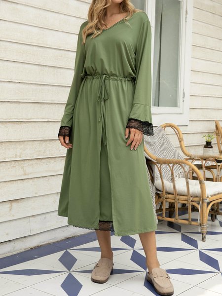 

Vintage Cotton-Blend Solid Dresses, Army green, Midi Dresses