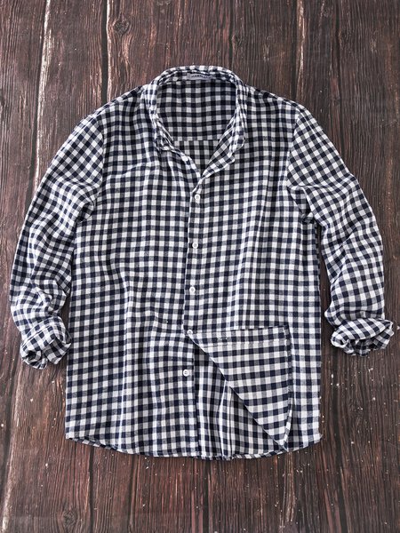 

Cotton Shirt Collar Plaid Shirts & Tops, As picture, Men's shirts