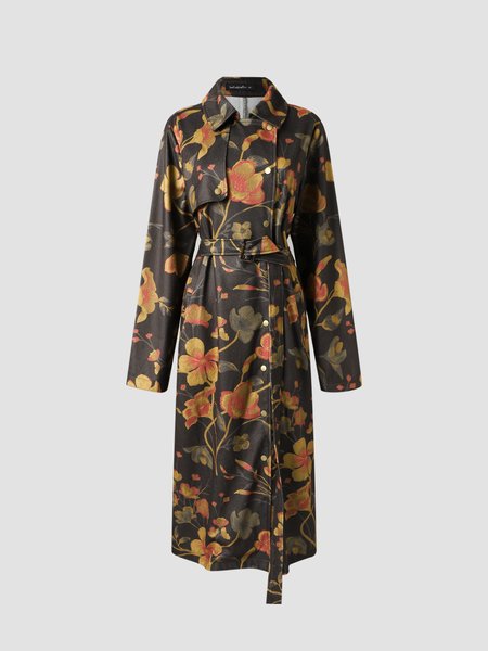 

Floral Long Sleeve Cotton-Blend Outerwear, Deep green, Floral Dresses