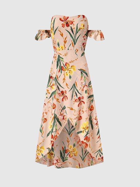 

One-shoulder floral dress, Pink, Maxi Dresses