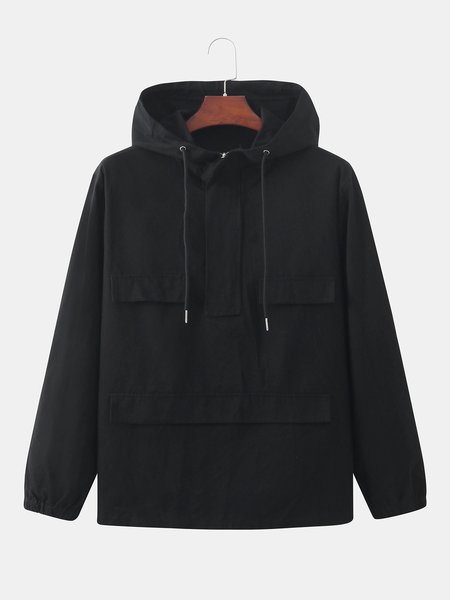 

Athletic Solid Hoodie Outerwear, Black, Jackets & Coats